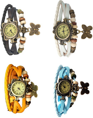 

Kissu Vintage Rakhi Combo of 4 Black, Yellow, White And Sky Blue Watch - For Women