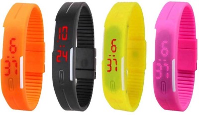 NS18 Silicone Led Magnet Band Watch Combo of 4 Orange, Black, Yellow And Pink Digital Watch  - For Couple   Watches  (NS18)