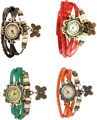 

Kissu Vintage Rakhi Combo of 4 Brown, Green, Red And Orange Watch - For Women