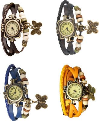 

Kissu Vintage Rakhi Combo of 4 Brown, Blue, Black And Yellow Watch - For Women