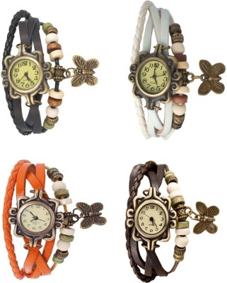 NS18 Vintage Butterfly Rakhi Combo of 4 Black, Orange, White And Brown Analog Watch  - For Women   Watches  (NS18)