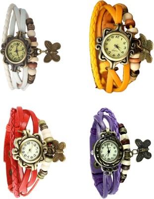 NS18 Vintage Butterfly Rakhi Combo of 4 White, Red, Yellow And Purple Analog Watch  - For Women   Watches  (NS18)