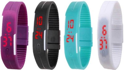 NS18 Silicone Led Magnet Band Combo of 4 Purple, Black, Sky Blue And White Digital Watch  - For Boys & Girls   Watches  (NS18)