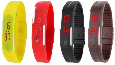 NS18 Silicone Led Magnet Band Combo of 4 Yellow, Red, Black And Brown Digital Watch  - For Boys & Girls   Watches  (NS18)