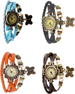 

Kissu Vintage Rakhi Combo of 4 Sky Blue, Orange, Black And Brown Watch - For Women