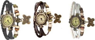 NS18 Vintage Butterfly Rakhi Watch Combo of 3 Black, Brown And White Analog Watch  - For Women   Watches  (NS18)