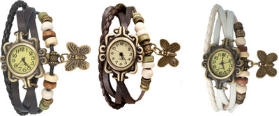 

NS18 Vintage Butterfly Rakhi Watch Combo of 3 Black, Brown And White Watch - For Women