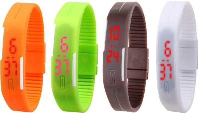 NS18 Silicone Led Magnet Band Combo of 4 Orange, Green, Brown And White Watch  - For Boys & Girls   Watches  (NS18)