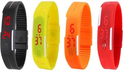NS18 Silicone Led Magnet Band Watch Combo of 4 Black, Yellow, Orange And Red Digital Watch  - For Couple   Watches  (NS18)