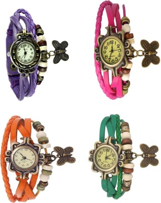 NS18 Vintage Butterfly Rakhi Combo of 4 Purple, Orange, Pink And Green Analog Watch  - For Women   Watches  (NS18)