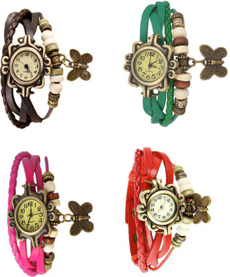 

Kissu Vintage Rakhi Combo of 4 Brown, Pink, Green And Red Watch - For Women