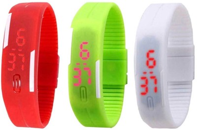 NS18 Silicone Led Magnet Band Combo of 3 Red, Green And White Digital Watch  - For Boys & Girls   Watches  (NS18)