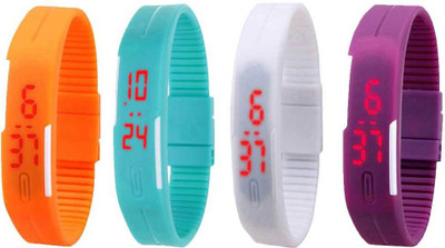 View NS18 Silicone Led Magnet Band Watch Combo of 4 Orange, Sky Blue, White And Purple Digital Watch  - For Couple Wrist Watches Price Online(NS18)