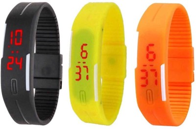 NS18 Silicone Led Magnet Band Combo of 3 Black, Yellow And Orange Digital Watch  - For Boys & Girls   Watches  (NS18)