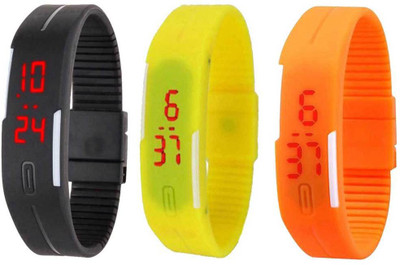 

Kissu Led Band Watch Combo of 3 Black, Yellow And Orange Watch - For Couple