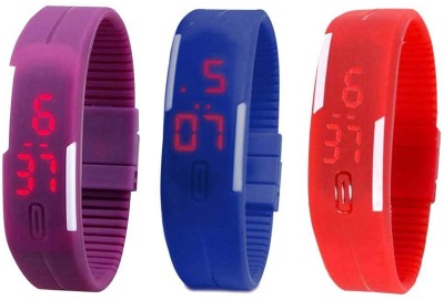NS18 Silicone Led Magnet Band Combo of 3 Purple, Blue And Red Digital Watch  - For Boys & Girls   Watches  (NS18)