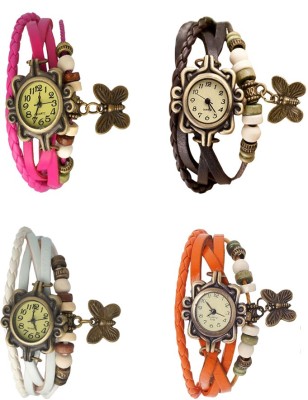 NS18 Vintage Butterfly Rakhi Combo of 4 Pink, White, Brown And Orange Analog Watch  - For Women   Watches  (NS18)