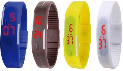 NS18 Silicone Led Magnet Band Combo of 4 Blue, Brown, Yellow And White Digital Watch  - For Boys & Girls   Watches  (NS18)