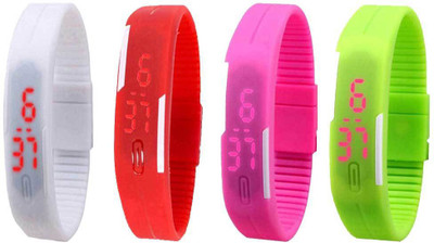 

Kissu Led Magnet Band Combo of 4 White, Red, Pink And Green Watch - For Men & Women