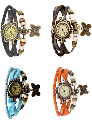 

Kissu Vintage Rakhi Combo of 4 Black, Sky Blue, Brown And Orange Watch - For Women