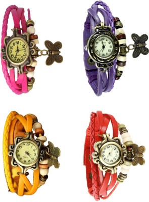 NS18 Vintage Butterfly Rakhi Combo of 4 Pink, Yellow, Purple And Red Analog Watch  - For Women   Watches  (NS18)