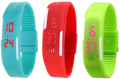 NS18 Silicone Led Magnet Band Combo of 3 Sky Blue, Red And Green Digital Watch  - For Boys & Girls   Watches  (NS18)