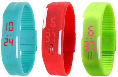 

Kissu Led Band Watch Combo of 3 Sky Blue, Red And Green Watch - For Couple