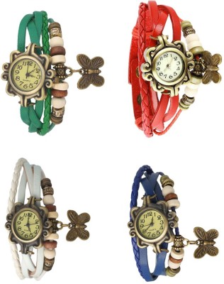 NS18 Vintage Butterfly Rakhi Combo of 4 Green, White, Red And Blue Analog Watch  - For Women   Watches  (NS18)