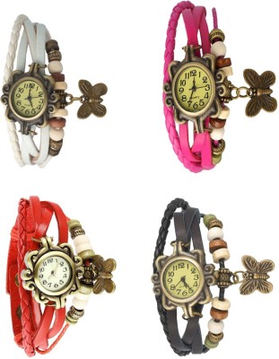 NS18 Vintage Butterfly Rakhi Combo of 4 White, Red, Pink And Black Analog Watch  - For Women   Watches  (NS18)
