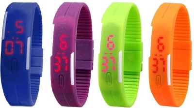 NS18 Silicone Led Magnet Band Combo of 4 Blue, Purple, Green And Orange Digital Watch  - For Boys & Girls   Watches  (NS18)