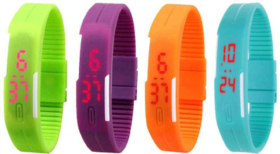 

NS18 Silicone Led Magnet Band Watch Combo of 4 Green, Purple, Orange And Sky Blue Watch - For Couple