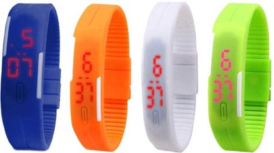 NS18 Silicone Led Magnet Band Combo of 4 Blue, Orange, White And Green Digital Watch  - For Boys & Girls   Watches  (NS18)