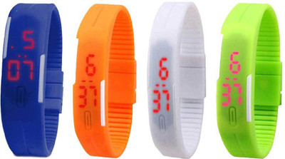 NS18 Silicone Led Magnet Band Combo of 4 Blue, Orange, White And Green Watch - For Boys & Girls