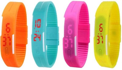 NS18 Silicone Led Magnet Band Combo of 4 Orange, Sky Blue, Pink And Yellow Digital Watch  - For Boys & Girls   Watches  (NS18)