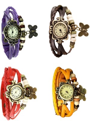 NS18 Vintage Butterfly Rakhi Combo of 4 Purple, Red, Brown And Yellow Analog Watch  - For Women   Watches  (NS18)