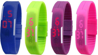 

Kissu Led Magnet Band Combo of 4 Blue, Green, Purple And Pink Watch - For Men & Women