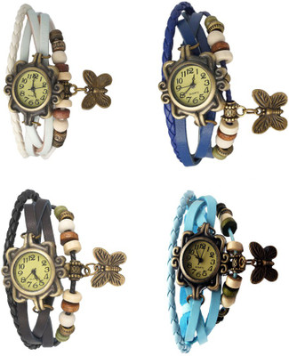 

Kissu Vintage Rakhi Combo of 4 White, Black, Blue And Sky Blue Watch - For Women