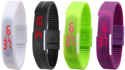 NS18 Silicone Led Magnet Band Watch Combo of 4 White, Black, Green And Purple Digital Watch  - For Couple   Watches  (NS18)