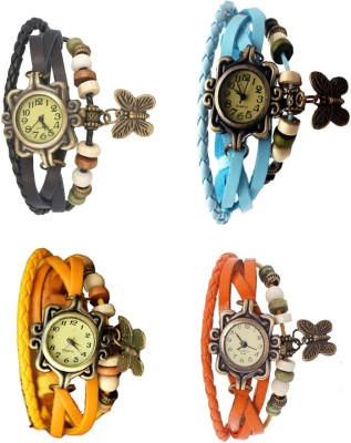 NS18 Vintage Butterfly Rakhi Combo of 4 Black, Yellow, Sky Blue And Orange Analog Watch  - For Women   Watches  (NS18)