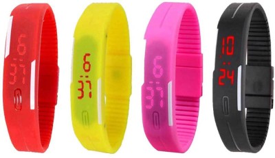 NS18 Silicone Led Magnet Band Combo of 4 Red, Yellow, Pink And Black Digital Watch  - For Boys & Girls   Watches  (NS18)