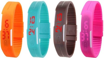 NS18 Silicone Led Magnet Band Combo of 4 Orange, Sky Blue, Brown And Pink Digital Watch  - For Boys & Girls   Watches  (NS18)