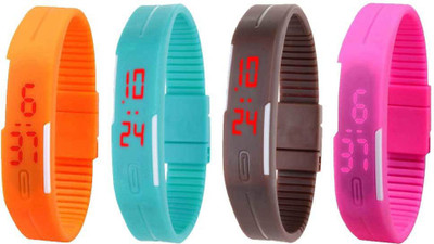 

Kissu Led Magnet Band Combo of 4 Orange, Sky Blue, Brown And Pink Watch - For Men & Women