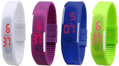 NS18 Silicone Led Magnet Band Combo of 4 White, Purple, Blue And Green Digital Watch  - For Boys & Girls   Watches  (NS18)