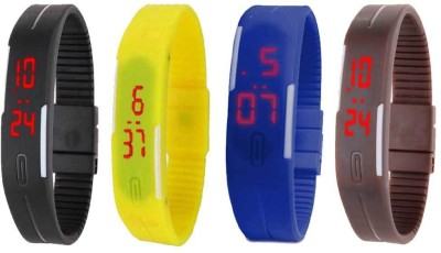 NS18 Silicone Led Magnet Band Combo of 4 Black, Yellow, Blue And Brown Digital Watch  - For Boys & Girls   Watches  (NS18)