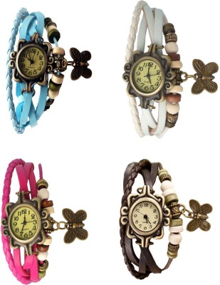 NS18 Vintage Butterfly Rakhi Combo of 4 Sky Blue, Pink, White And Brown Analog Watch  - For Women   Watches  (NS18)