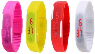 NS18 Silicone Led Magnet Band Combo of 4 Pink, Yellow, Red And White Digital Watch  - For Boys & Girls   Watches  (NS18)