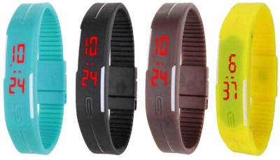 NS18 Silicone Led Magnet Band Combo of 4 Sky Blue, Black, Brown And Yellow Digital Watch  - For Boys & Girls   Watches  (NS18)