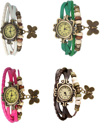 

NS18 Vintage Butterfly Rakhi Combo of 4 White, Pink, Green And Brown Watch - For Women