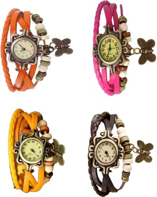 NS18 Vintage Butterfly Rakhi Combo of 4 Orange, Yellow, Pink And Brown Analog Watch  - For Women   Watches  (NS18)