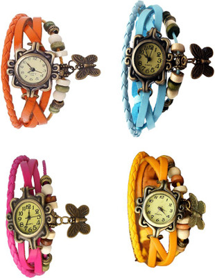 

NS18 Vintage Butterfly Rakhi Combo of 4 Orange, Pink, Sky Blue And Yellow Watch - For Women